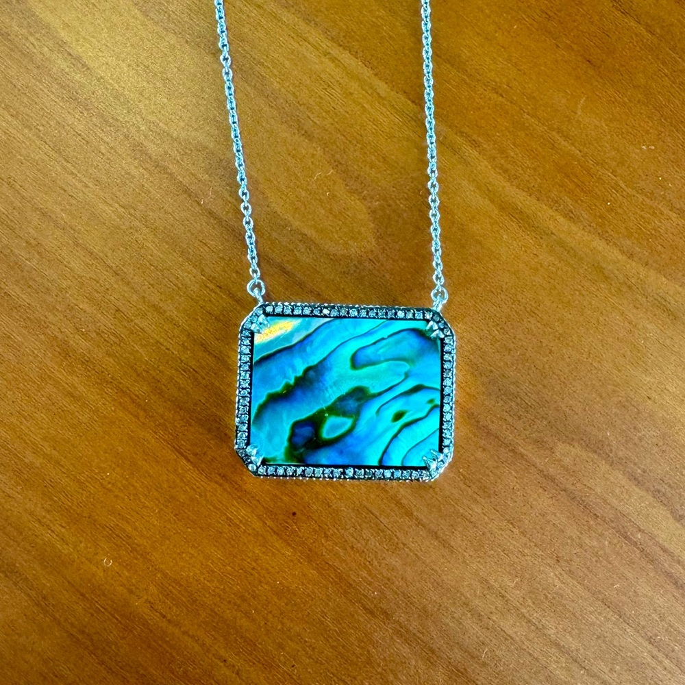 Sterling silver, abalone and champagne diamond necklace.